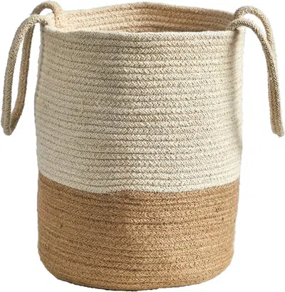 Homplanti 12" Handmade Natural Cotton Woven Basket