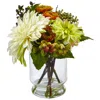 Homplanti 12" Mixed Dahlia And Mum With Glass Vase