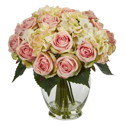 Homplanti 12" Rose And Hydrangea Bouquet Artificial Arrangement