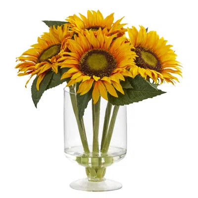 Homplanti 12" Sunflower Arrangement In Vase In Transparent