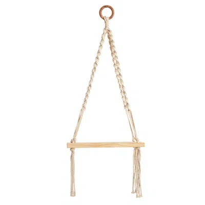 Homplanti 12" X 22" Macrame Hanger With Wood Shelf