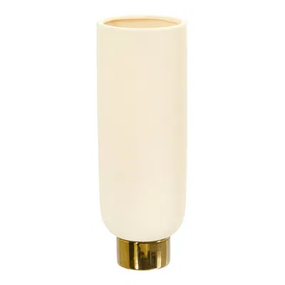 Homplanti 12.75" Elegance Ceramic Cylinder Vase With Gold Accents