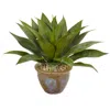 Homplanti 14" Agave In Glazed Clay Pot
