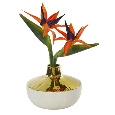 Homplanti 14" Bird Of Paradise Arrangement In Gold And Cream Vase In Neutral