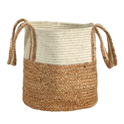 Homplanti 14" Boho Chic Basket Natural Cotton And Jute With Handles