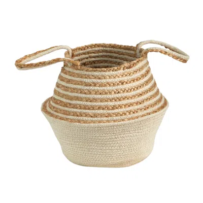 Homplanti 14" Boho Chic Belly Basket Natural Jute And Cotton Stripped