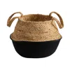 Homplanti 14" Boho Chic Handmade Cotton & Jute Black Woven Planter