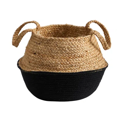 Homplanti 14" Boho Chic Handmade Cotton & Jute Black Woven Planter
