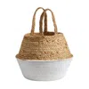 Homplanti 14" Boho Chic Handmade Cotton & Jute White Woven Basket