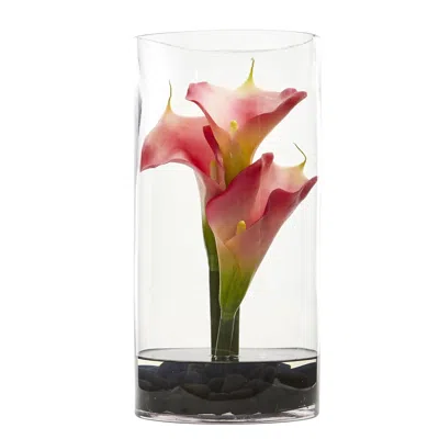 Homplanti 14" Calla Lily In Cylinder Glass Vase In Blue