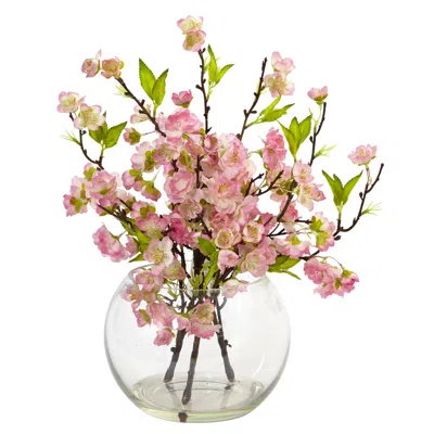 Homplanti 14" Cherry Blossom In Large Vase In Transparent