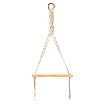 Homplanti 14" X 24" Macrame Hanger With Wood Shelf