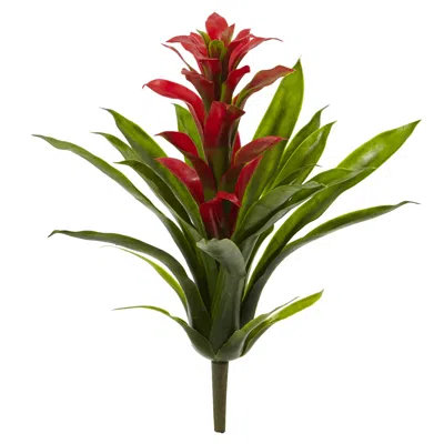 Homplanti 15" Bromeliad Artificial Flower (set Of 4) In Green
