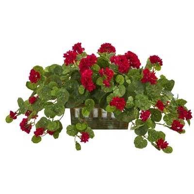 Homplanti 15" Geranium Artificial Plant In Decorative Planter In Green