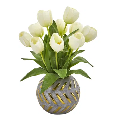 Homplanti 15" Tulip Artificial Arrangement In Decorative Vase