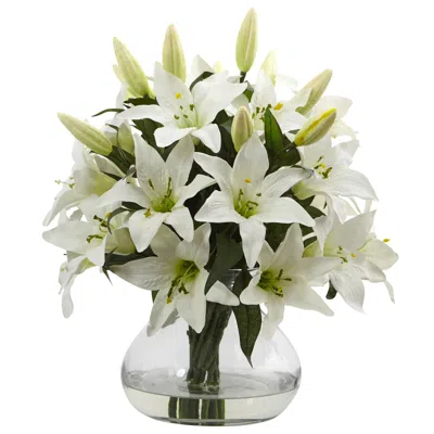 Homplanti 16" Large Lily Arrangement With Vase In White