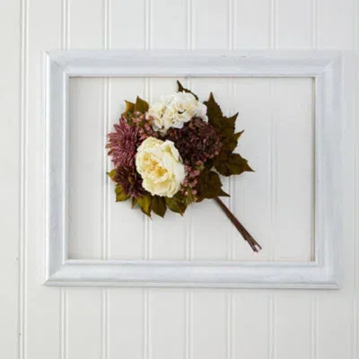 Homplanti 16" Peony Hydrangea And Dahlia Flower Bouquet (set Of 2) In White