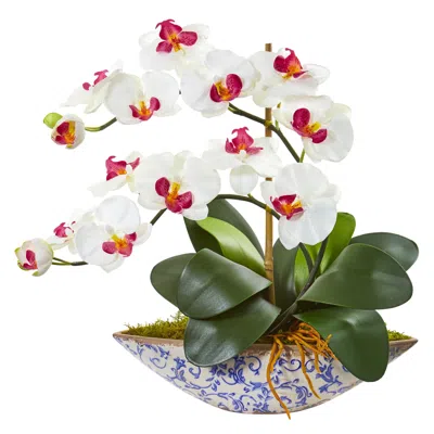 Homplanti 16" Phalaenopsis Orchid Artificial Arrangement In Vase In White