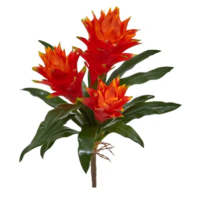 Homplanti 16" Triple Bromeliad Artificial Flower (set Of 6)