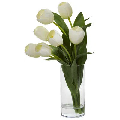 Homplanti 16" Tulip Artificial Arrangement In Cylinder Vase