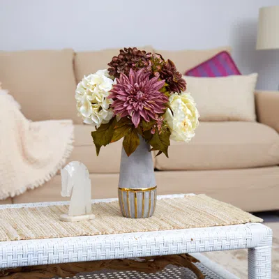 Homplanti 17" Peony Hydrangea & Dahlia Arrangement In Stoneware Vase