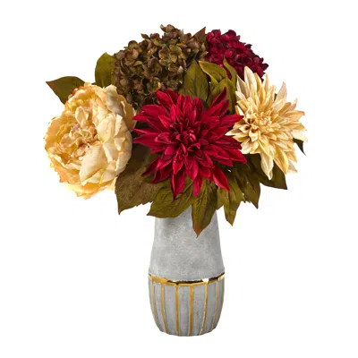Homplanti 17" Peony Hydrangea Dahlia Arrangement In Vase W/ Trimming