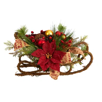 Homplanti 18" Christmas Sleigh Poinsettia Arrangement