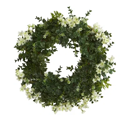 Homplanti 18" Eucalyptus And Dancing Daisy Wreath With Twig Base