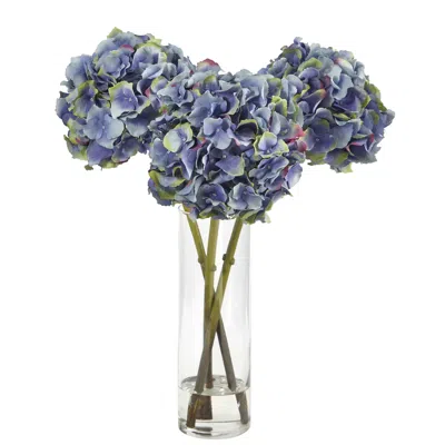 Homplanti 18" Hydrangea Artificial Arrangement In Glass Vase In Blue