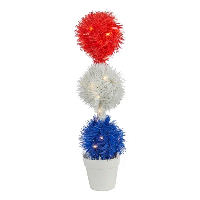 Homplanti 18" Red White And Blue Topiary With 35 Led Lights