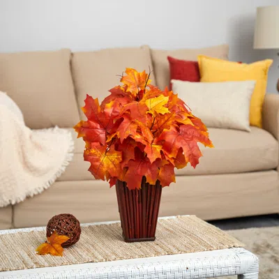 Homplanti 19" Autumn Maple Leaf Artificial Plant In Decorative Planter