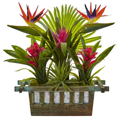 Homplanti 19" Birds Of Paradise And Bromeliad In Planter