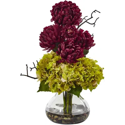 Homplanti 19" Hydrangea And Mum In Vase - Green Burgundy In Multi