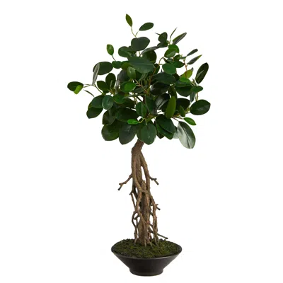 Homplanti 2' Ficus Bonsai Artificial Tree In Decorative Planter