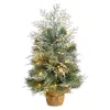 Homplanti 2' Frosted Xmas Tree With 35 Led Lights In Burlap Base