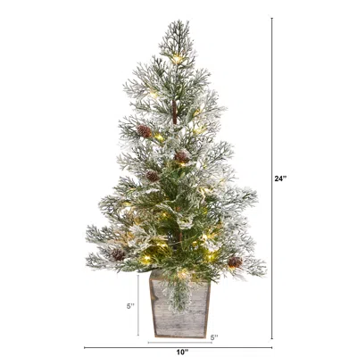 Homplanti 2' Pre-lit Christmas Tree W/pinecones In Decorative Planter In Green