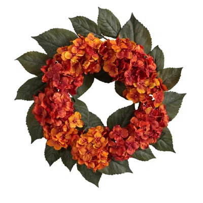 Homplanti 20" Autumn Hydrangea Artificial Wreath In Blue
