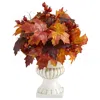 Homplanti 20" Autumn Maple Leaf And Berries Plant In White Urn