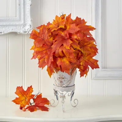 Homplanti 20" Autumn Maple Leaf Artificial Plant In Metal Planter