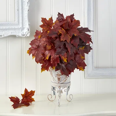 Homplanti 20" Autumn Maple Leaf Artificial Plant In Metal Planter