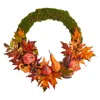 Homplanti 20" Autumn Pumpkin Gourd And Fall Maple Leaf Wreath