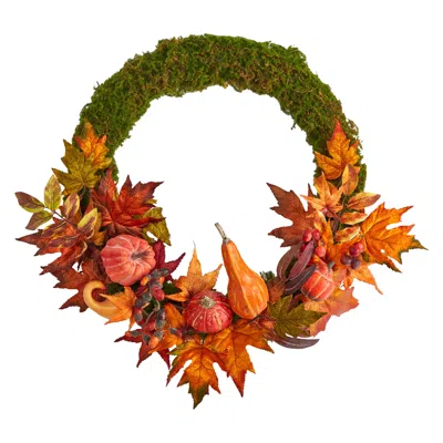 Homplanti 20" Autumn Pumpkin Gourd And Fall Maple Leaf Wreath