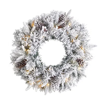 Homplanti 20" Flocked Christmas Wreath With 110 Tips And 35 Leds In Gray
