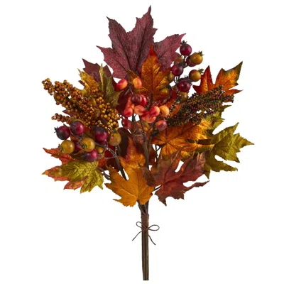 Homplanti 20" Maple & Berries Artificial Flower Bouquet (set Of 3) In Orange
