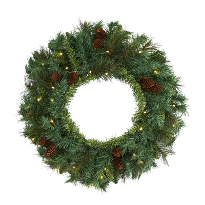 Homplanti 20" Mixed Pine And Pinecone Xmas Wreath W/35 Clear Leds