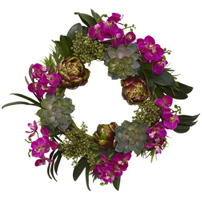 Homplanti 20" Orchid Artichoke & Succulent Wreath