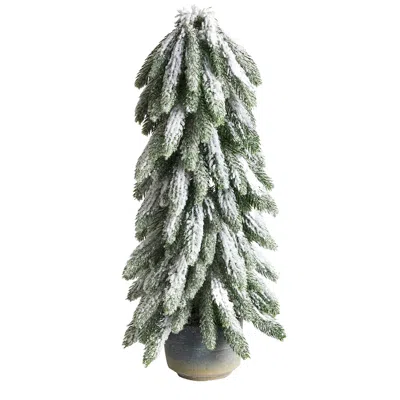 Homplanti 21" Flocked Artificial Christmas Tree In Decorative Planter
