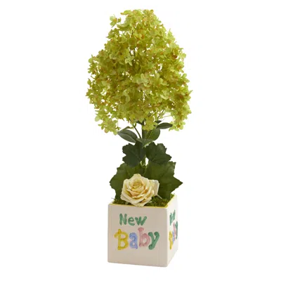 Homplanti 21" Peegee Hydrangea And Rose Artificial Arrangement In Vase In White