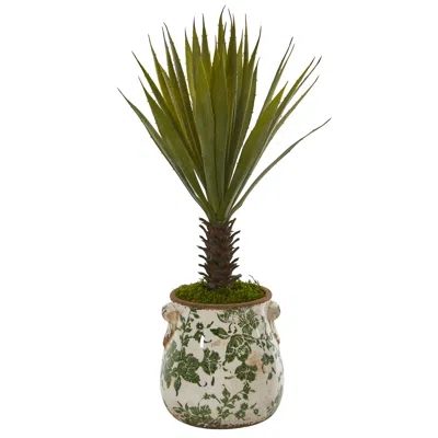Homplanti 21" Spiky Agave Artificial Plant In Floral Planter In Brown