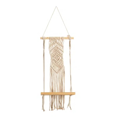 Homplanti 22" Boho Chic Wood Macrame Shelf With Diamond Weave